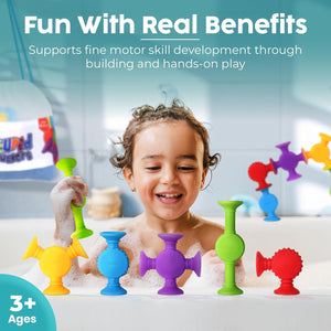 BunMo Suction Bath Toys 10 Pack Connect Build Textured Sensory Toys for Fine Motor Skills and Bath Time Fun