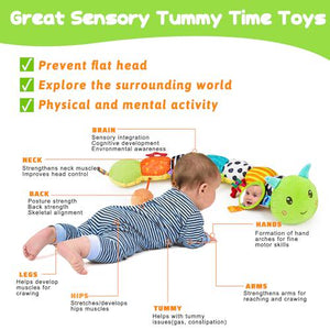 Baby Sensory Caterpillar Toy 0 6 Month with Music Mirror Rattle Crinkle Plush for Tummy Time Car Seat Infant Gift