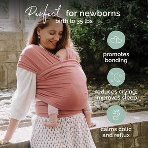 Baby Wrap Carrier Sling For Newborns To Toddlers - Stretchy Hands-Free Baby Carrier 7-35 Lbs (Dusty Pink),