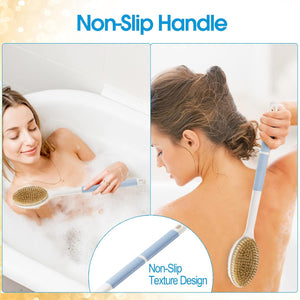 Backski Back Scrubber Anti Slip For Shower,Shower Brush Long Handle With Stiff And Soft Bristles,Body Exfoliator For Bath Or Dry Brush(Blue)