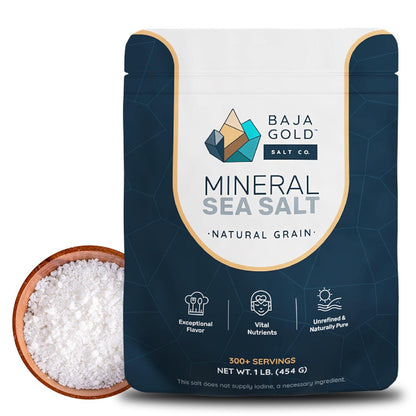 Baja Gold Pure Organic Mineral Sea Salt, Low Sodium, Natural Grain Salt for Cooking & Baking, 1 lb Resealable Bag, 300 Servings