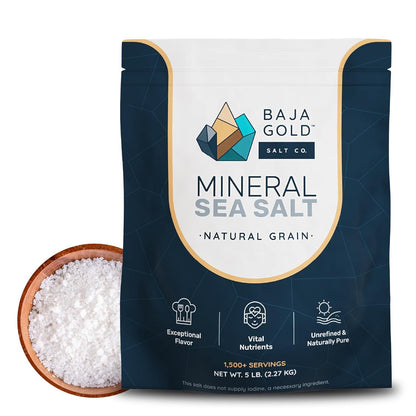 Baja Gold Mineral Sea Salt, Pure & Organic, Natural Grain Salt for Cooking & Baking, Low Sodium, Authentic Baja Salt, 5lb Resealable Bag, 1,500 Servings