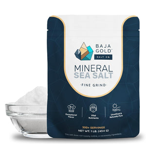 Baja Gold Mineral Sea Salt, Pure & Organic, Authentic Salt for Cooking & Baking, Fine Grind, Low Sodium, 1lb Resealable Bag, 300 Servings