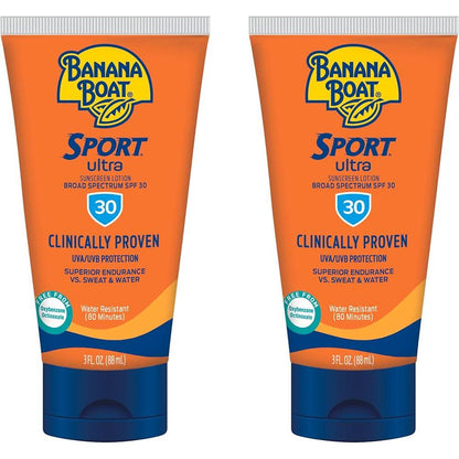 Banana Boat Sport Ultra Sunscreen Lotion SPF 30, Travel Size 3oz Twin Pack, Sweat And Water Resistant Sunblock For Active Lifestyle(Pack Of 2)