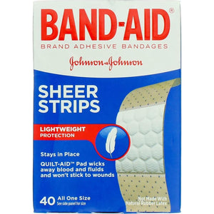 Band-Aid Tru-Stay Sheer Strips, Adhesive Sterile Bandages, Individually Wrapped, For Minor Cuts & Scrapes, 40 Count