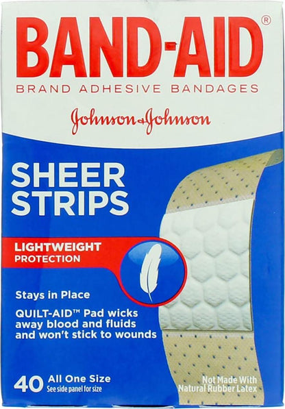 Band-Aid Tru-Stay Sheer Strips, Adhesive Sterile Bandages, Individually Wrapped, For Minor Cuts & Scrapes, 40 Count