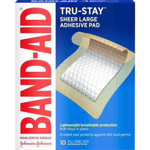 Band-Aid Brand Tru-Stay Adhesive Pads, Large Sterile Bandages for Wound Care, Large Size, 10 Count