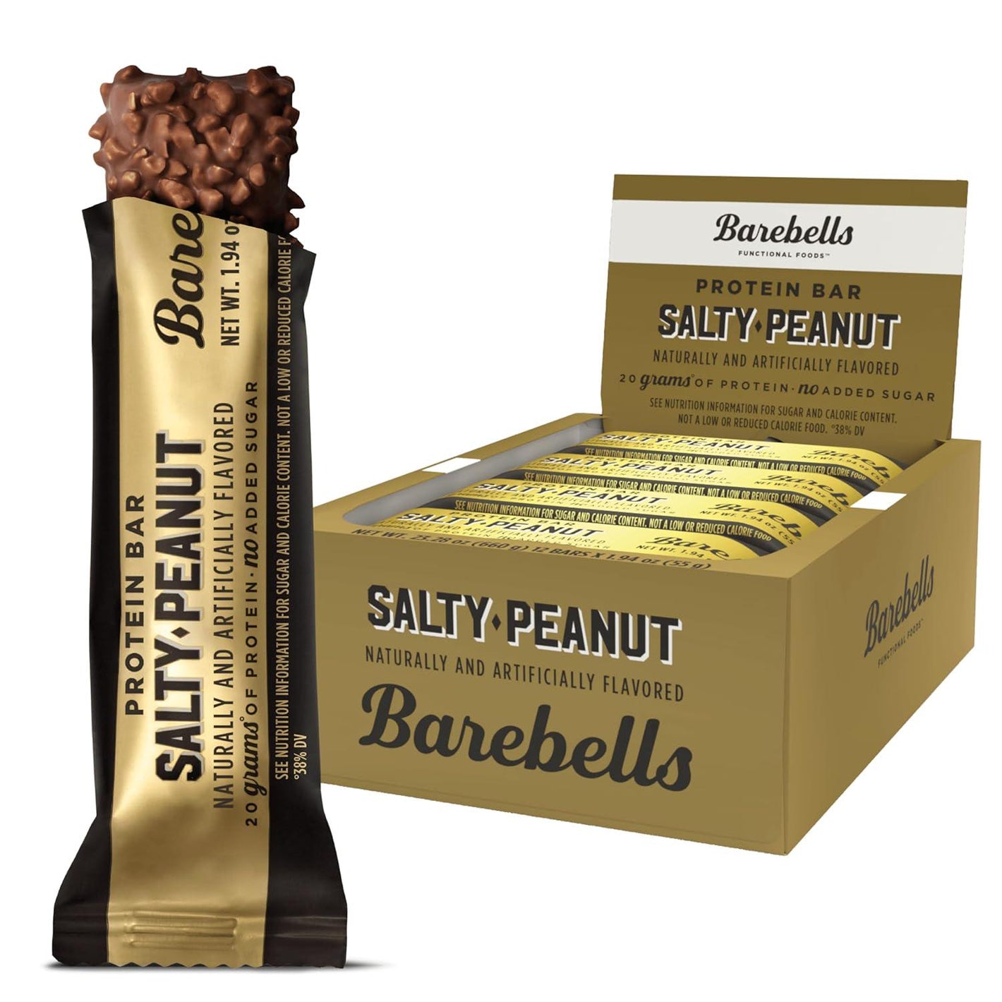 Barebells Protein Bars, Salty Peanut, 12 Count, 20g High Protein, Chocolate Nutrition Bar with 1g Total Sugars, On-the-Go Breakfast or Post-Workout Snack