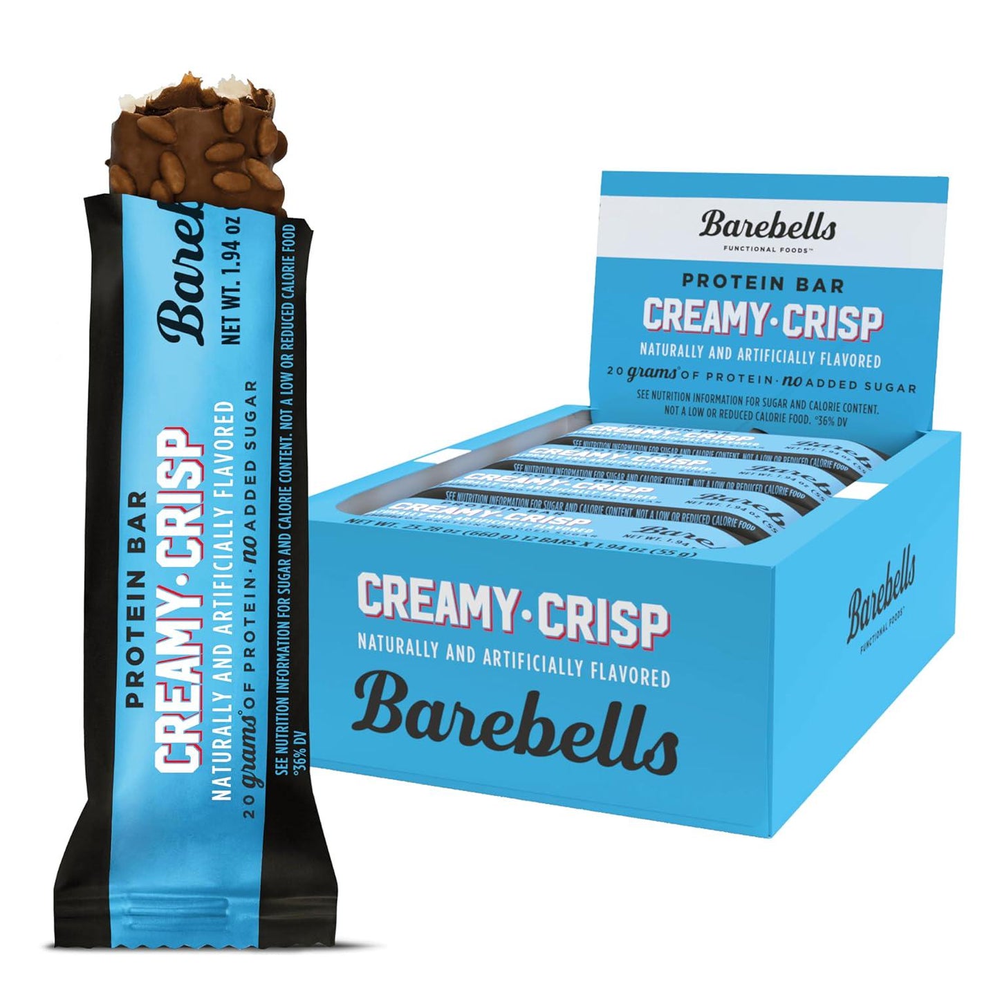 Barebells Protein Bars, Creamy Crisp, 12 Count, 20g High Protein, Chocolate Nutrition Bar with 1g Total Sugars, On-the-Go Breakfast or Post-Workout Snack