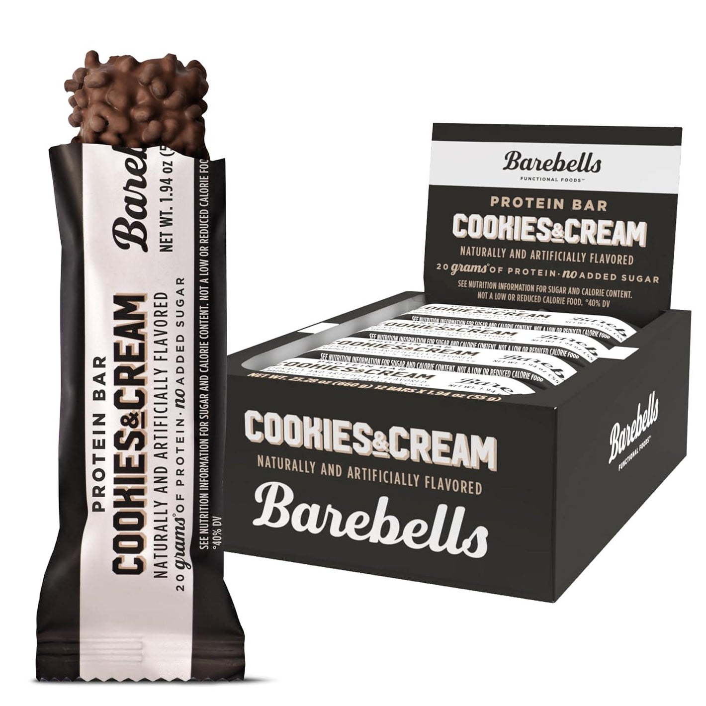 Barebells Protein Bars, Cookies and Cream, 12 Count, 20g Protein, Low Sugar, On-the-Go Breakfast or Post-Workout Snack