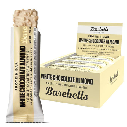 BAREBELLS Barebells Protein Bars White Chocolate Almond - 12 Count, 20g High Protein Treats - Chocolate Nutrition Bar With 1g Total Sugars - On-The-Go Breakfast Or Post-Workout Snack