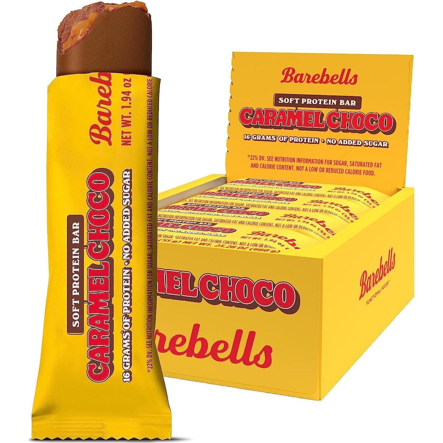 Barebells Soft Protein Bars, Caramel Choco Flavor, 12 Bars (19oz), 16g High Protein, Low Sugar, Soft Snack & Breakfast Bars