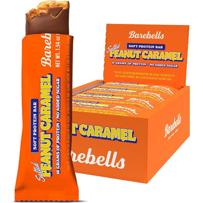 Barebells Soft Protein Bars, Salted Peanut Caramel, 12 Count, 16g High Protein, 1g Total Sugars, On-the-Go Breakfast or Post-Workout Snack