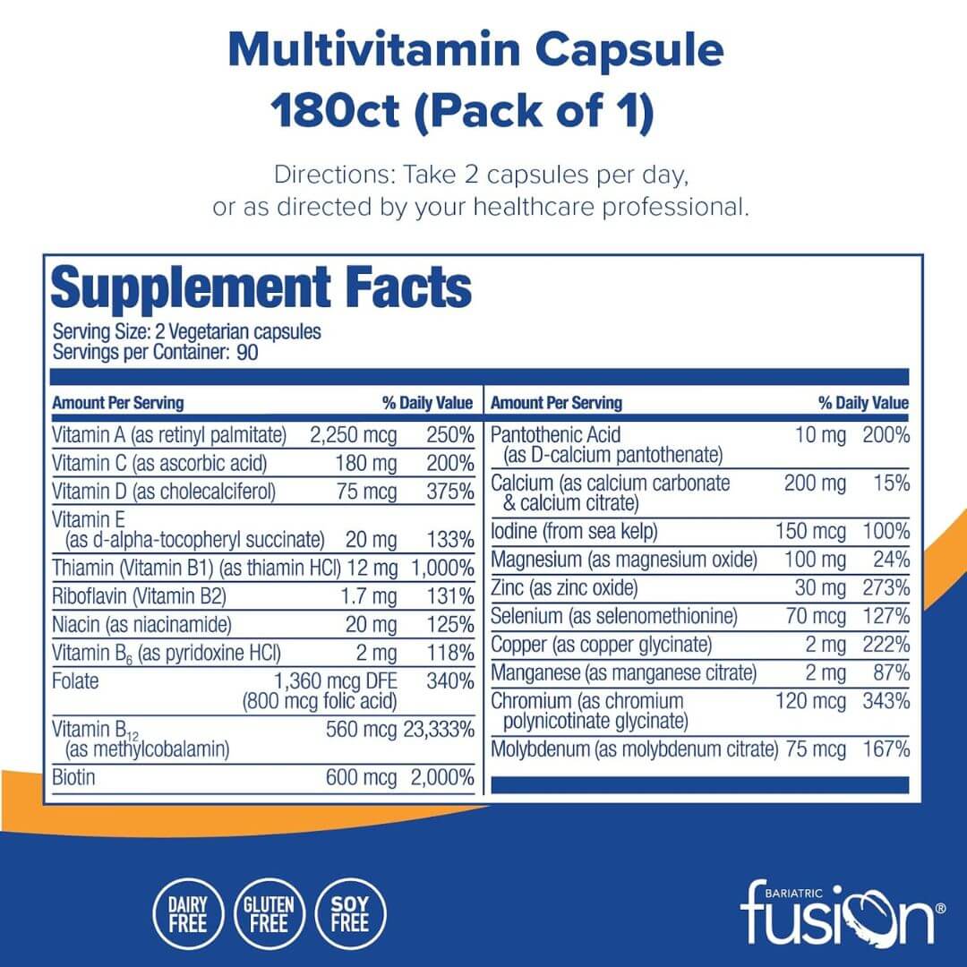 Bariatric Fusion Multivitamin Without Iron 180 Capsules,858208007778