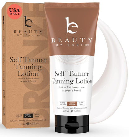 Beauty by Earth Beauty By Earth Self Tanner - USA Made With Natural And Organic Ingredients, Moisturizing Self Tanning Lotion With Aloe Vera And Coconut For A Natural Glow, Streak-Free Fake Tan, Medium To Dark