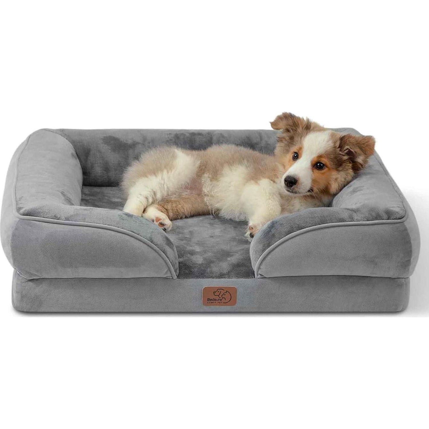 Bedsure Orthopedic Medium Dog Bed, Waterproof, Foam Pet Sofa with Washable Cover, Nonskid Base, Grey