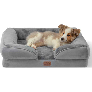 Bedsure Orthopedic Medium Dog Bed, Waterproof, Foam Pet Sofa with Washable Cover, Nonskid Base, Grey