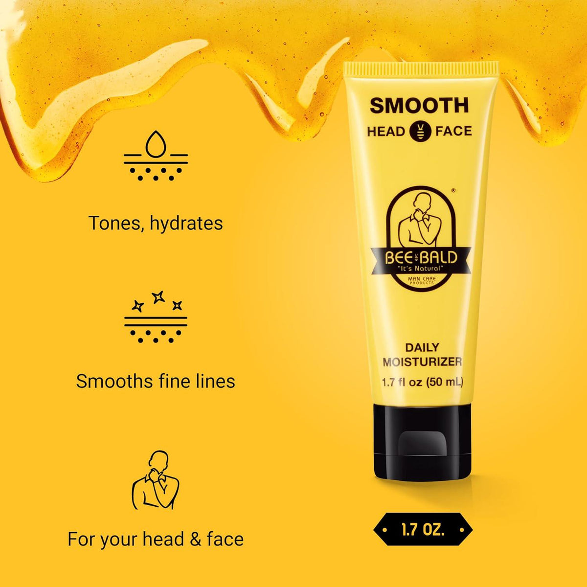 Bee Bald SMOOTH Daily Moisturizer Tones, Hydrates, Moisturizes And Smooths Away Fine Lines, Wrinkles And Dry Patches; Helps Control Oil And Shine To Feel Cool, Fresh And Comfortable, 1.7 Fl Oz (Pack Of 2),