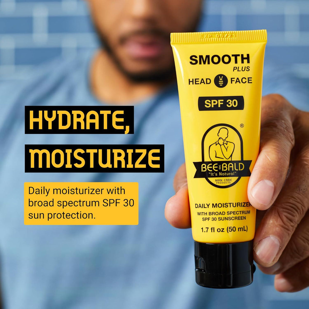 Bee Bald SMOOTH PLUS Daily Moisturizer With SPF 30 Broad Spectrum Sunscreen Tones, Hydrates And Moisturizes While Protecting Skin From Harmful UVA/UVB Rays, 1.7 Fl Oz,