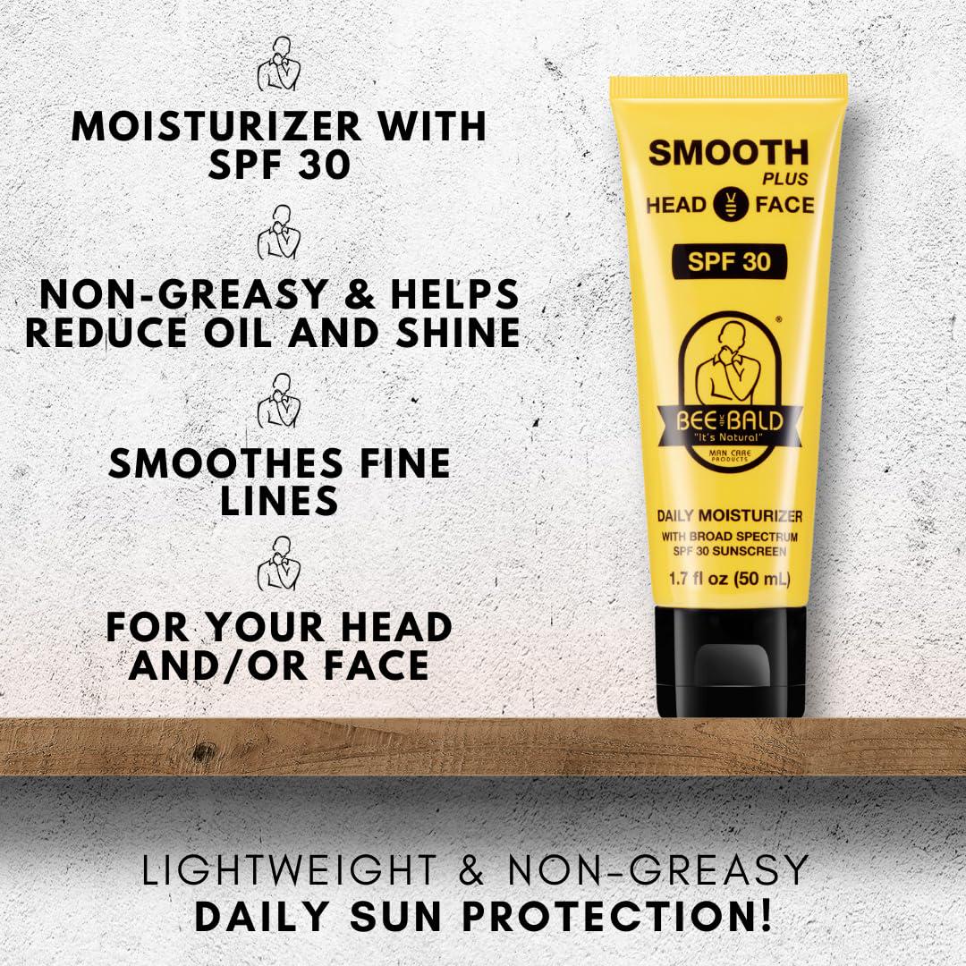 Bee Bald SMOOTH PLUS Daily Moisturizer With SPF 30 Broad Spectrum Sunscreen Tones, Hydrates And Moisturizes While Protecting Skin From Harmful UVA/UVB Rays, 1.7 Fl Oz,