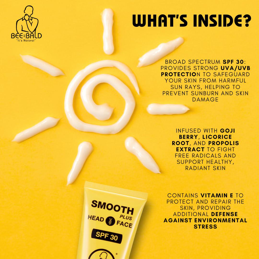 Bee Bald SMOOTH PLUS Daily Moisturizer With SPF 30 Broad Spectrum Sunscreen Tones, Hydrates And Moisturizes While Protecting Skin From Harmful UVA/UVB Rays, 1.7 Fl Oz,