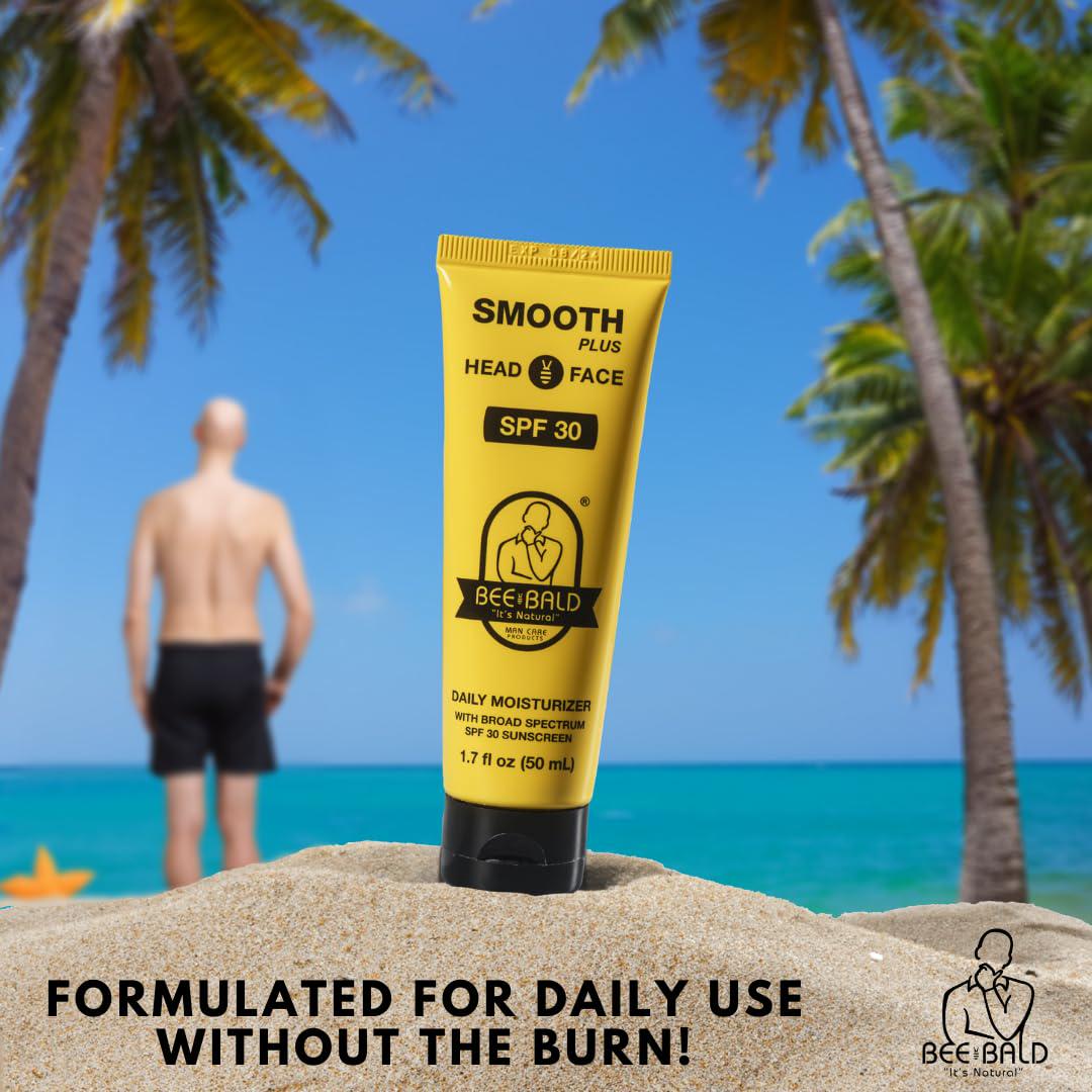 Bee Bald SMOOTH PLUS Daily Moisturizer With SPF 30 Broad Spectrum Sunscreen Tones, Hydrates And Moisturizes While Protecting Skin From Harmful UVA/UVB Rays, 1.7 Fl Oz,