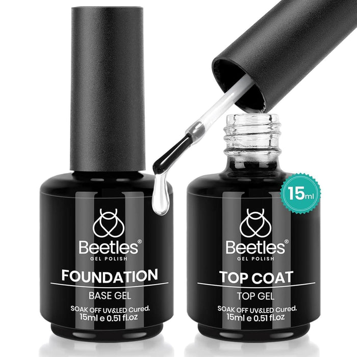 beetles Gel Polish Beetles 2 Pcs 15ml No Wipe Gel Top Coat And Base Coat Set - Shine Finish And Long Lasting, Soak Off LED Nail Lamp Gel Base Top Coat Finish Nail Art Design Manicure Gifts For Women