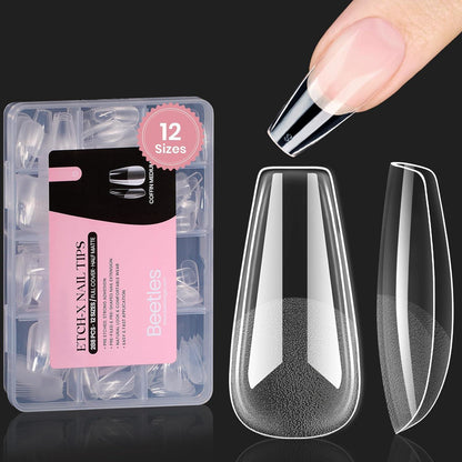 beetles Gel Polish Beetles Gel Nail Tips Medium Coffin Etch X Nail Tips, 12 Sizes 288Pcs Pre Shaped Half Matte Press On Nails Full Cover False Nails For Pastel Spring Nails Acrylic Fake Nails Nail Extensions Kit