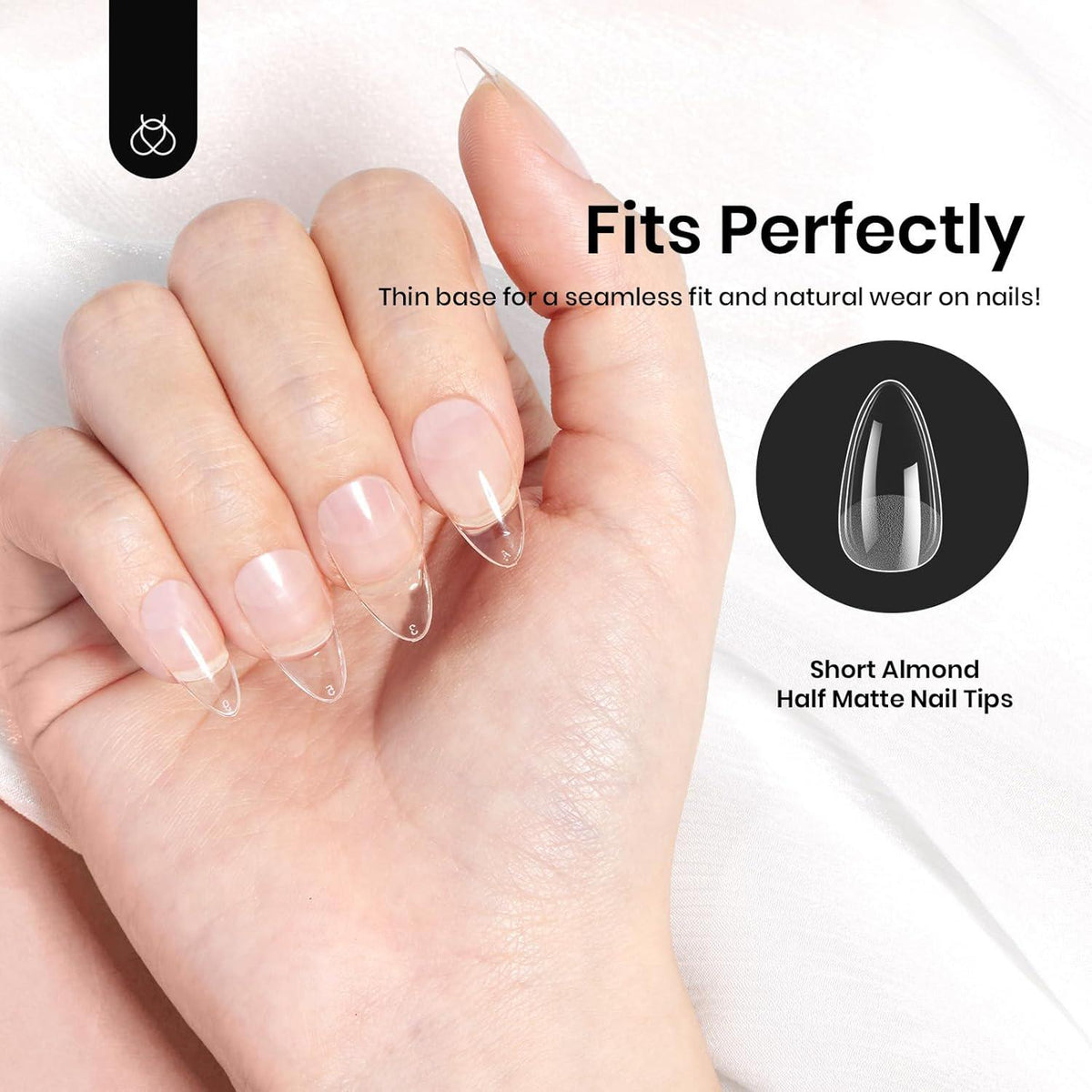 beetles Gel Polish Beetles Short Almond Nail Tips: 12 Sizes 288 PCS Half Matte Full Cover Gel Tips Clear Acrylic Gel Nail Tips Almond Shape For DIY Extension