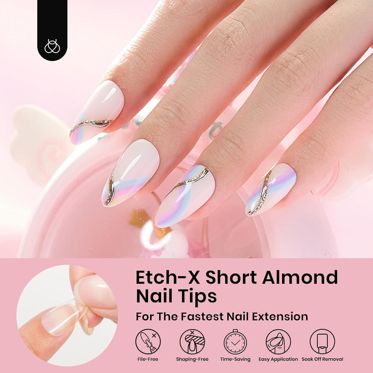 beetles Gel Polish Beetles Short Almond Nail Tips: 12 Sizes 288 PCS Half Matte Full Cover Gel Tips Clear Acrylic Gel Nail Tips Almond Shape For DIY Extension