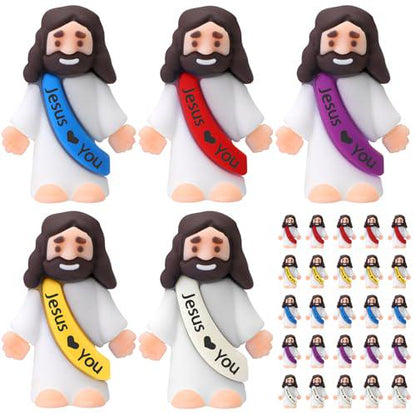 Bememo 25-Pack Little Jesus Rubber Toys, Mini Religious Party Favors, Bright Colors, Hide & Seek Gifts