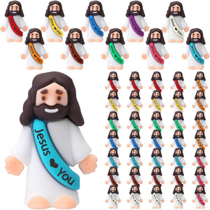 Bememo 50 Mini Jesus Figures Multicolor Easter Party Favors Christ Loves You Toy for Sunday School Egg Hunt Games
