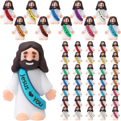 Bememo 50 Mini Jesus Figures Multicolor Easter Party Favors Christ Loves You Toy for Sunday School Egg Hunt Games
