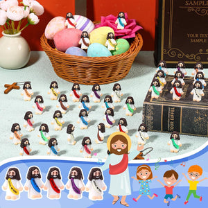 Bememo 50 Mini Jesus Figures Multicolor Easter Party Favors Christ Loves You Toy for Sunday School Egg Hunt Games
