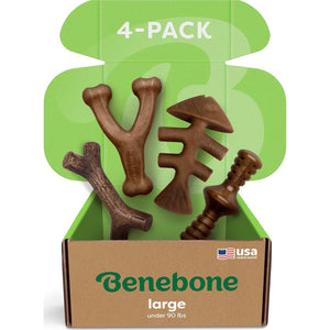 Benebone Dog Chew Toys 4 Pack for Aggressive Chewers Large Size USA Made for Dogs Under 90 lbs
