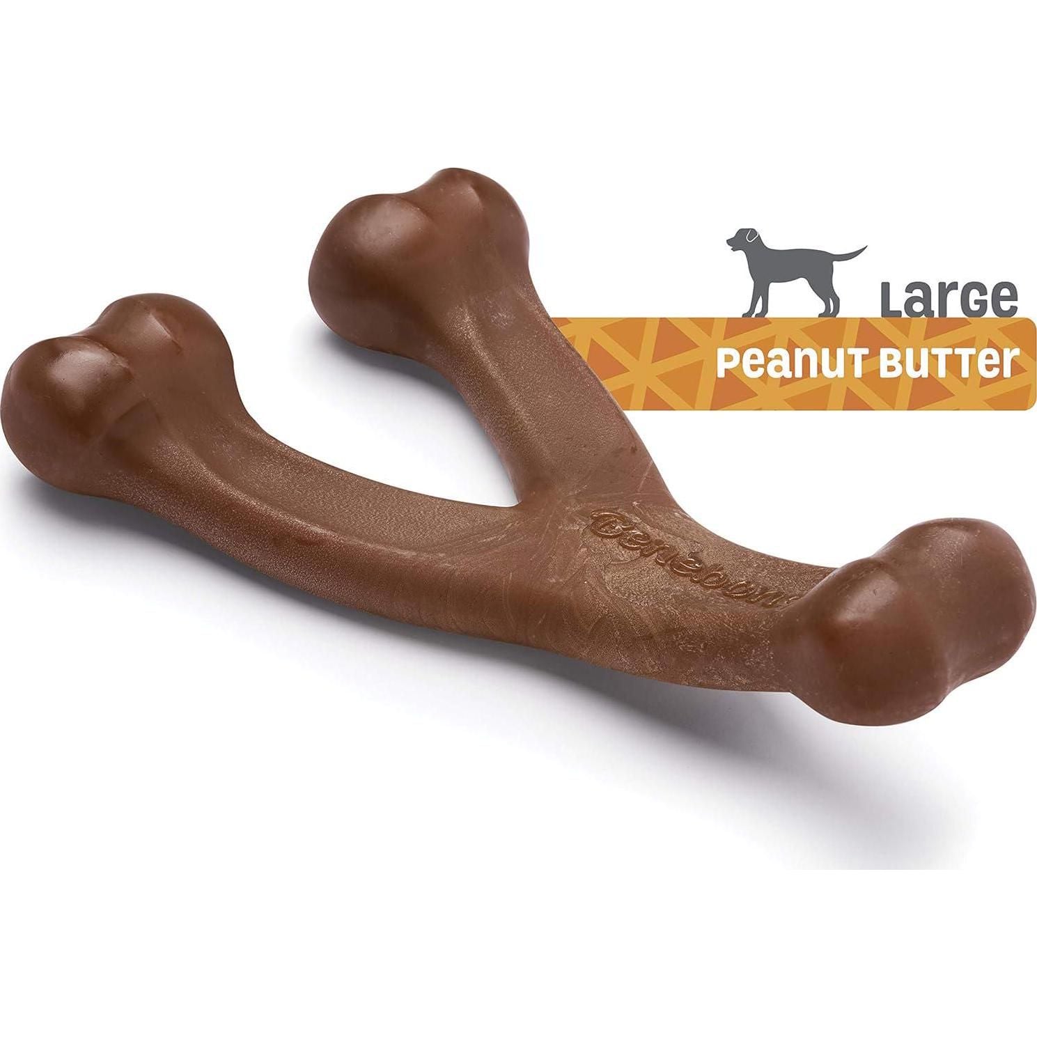 Benebone Wishbone Durable Dog Chew Toy For Aggressive Chewers, Real Peanut, Made In USA, Large,