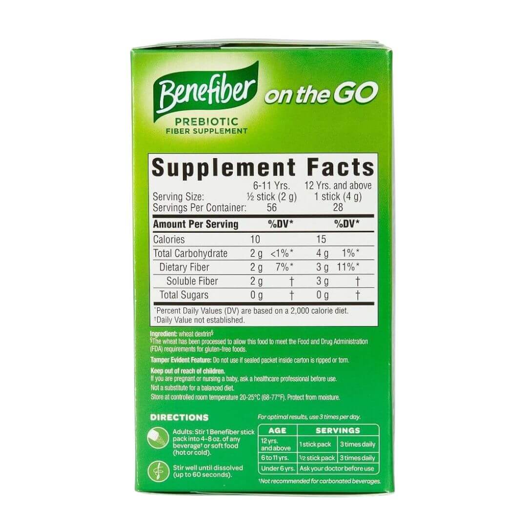 Benefiber Prebiotic Fiber Supplement Clear & Taste-Free Stick Packs (Pack Of 28) 4g Each,886790162803