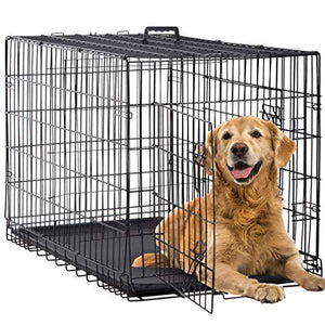 BestPet Folding Metal Dog Crate 42 Inch Double Door with Tray and Divider for Large Dogs Black