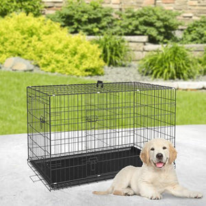 BestPet Dog Crate 24 Inch Foldable Metal Kennel with Double Doors Leakproof Tray Portable Dog Cage for Small Breeds