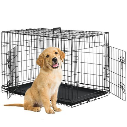 BestPet Dog Crate 24 Inch Foldable Metal Kennel with Double Doors Leakproof Tray Portable Dog Cage for Small Breeds