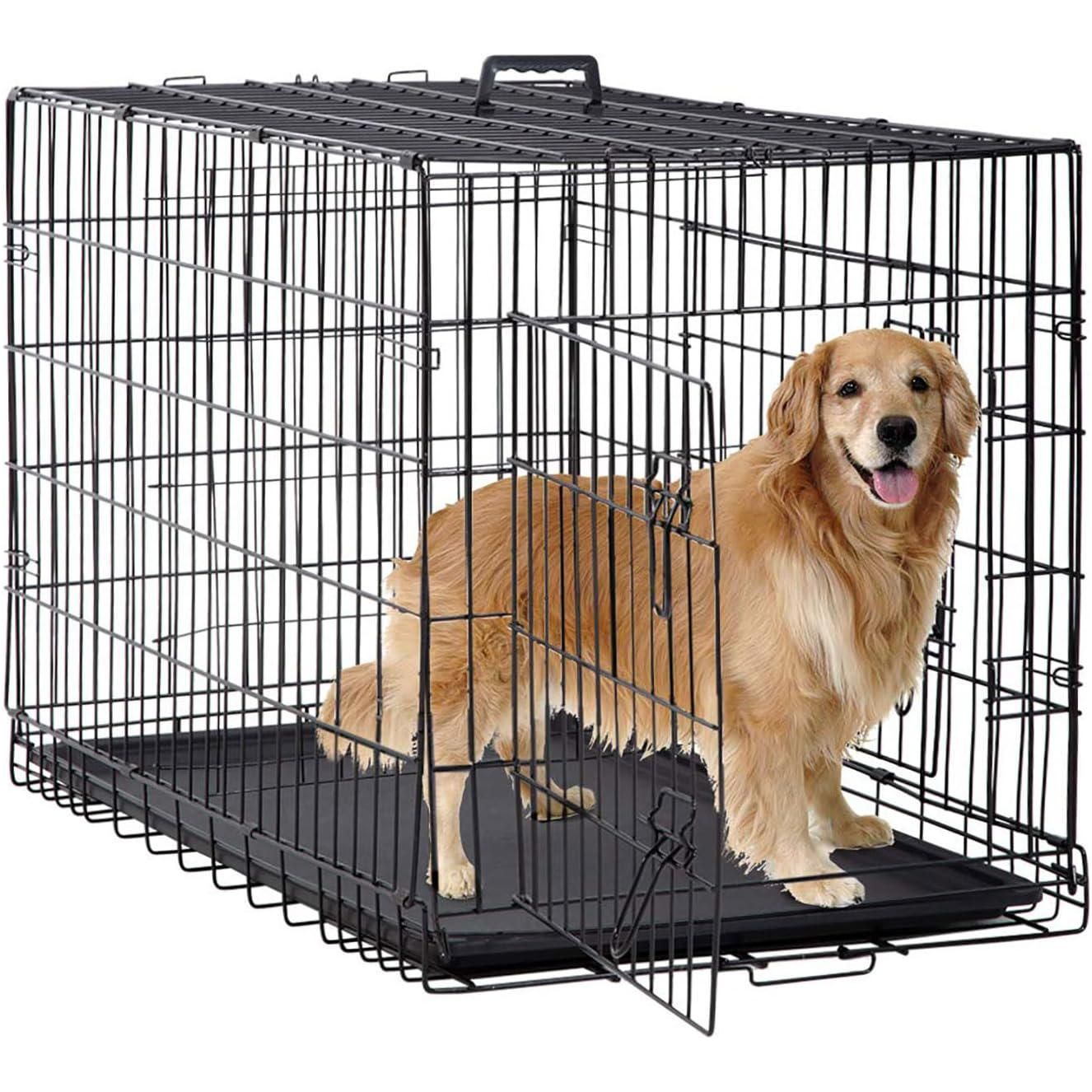 BestPet 48-Inch Folding Metal Dog Crate, Large Dogs, Double Door, Divider, Removable Tray, Indoor/Outdoor