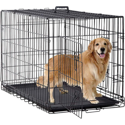 BestPet 48-Inch Folding Metal Dog Crate, Large Dogs, Double Door, Divider, Removable Tray, Indoor/Outdoor