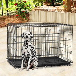BestPet 48-Inch Folding Metal Dog Crate, Large Dogs, Double Door, Divider, Removable Tray, Indoor/Outdoor