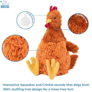 Best Pet Supplies Crinkle Chicken Plush Dog Toy for Puppies and Seniors Soft Indoor Play Brown