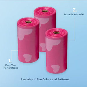 Best Pet Supplies Dog Poop Bags, 150 Ct, Thick, Leak-Proof, Refill Rolls, Heart Print, for Walks/Travel