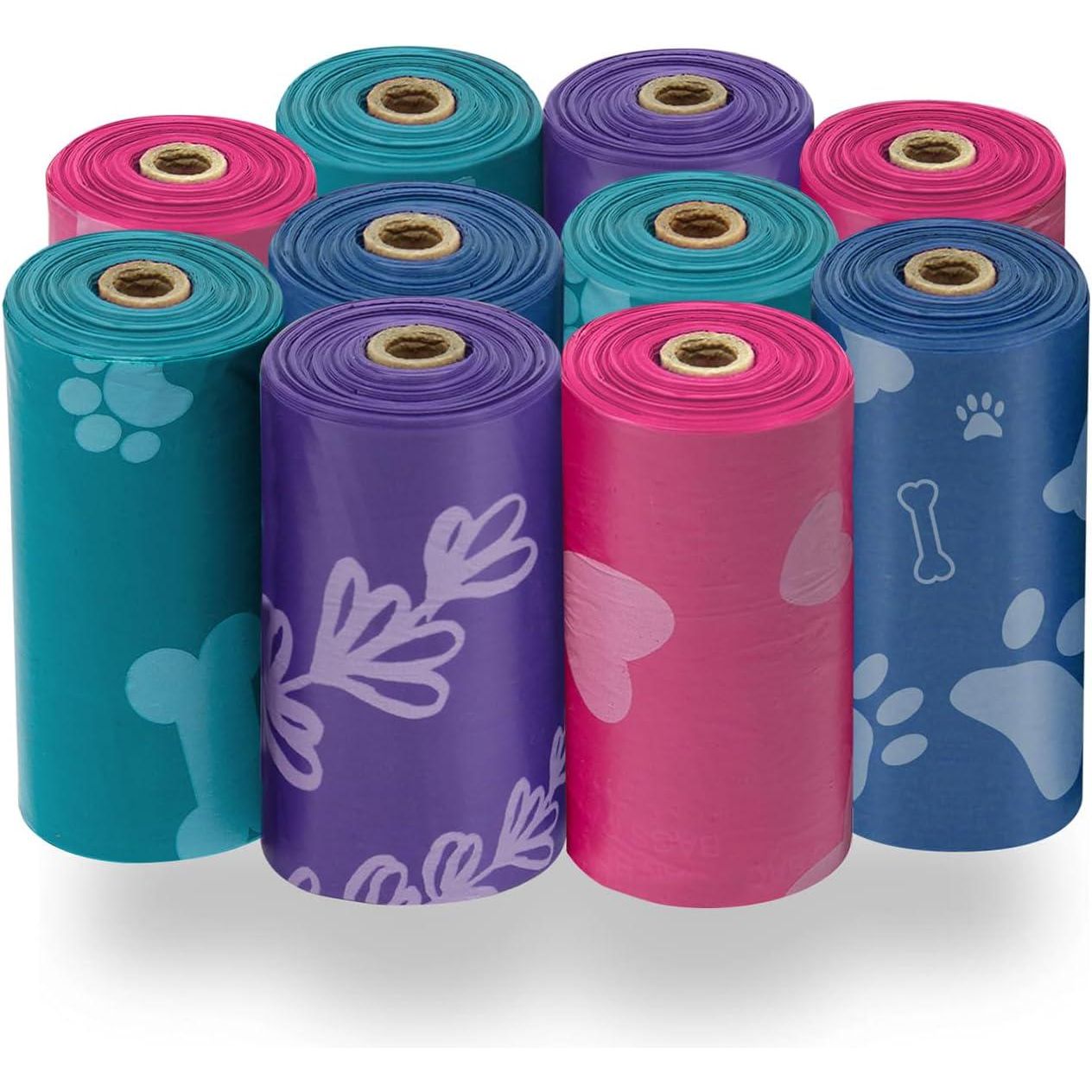 Best Pet Supplies Leak Proof Dog Waste Bags 150 Count Puppy Cleanup Thick Assorted Color Rolls
