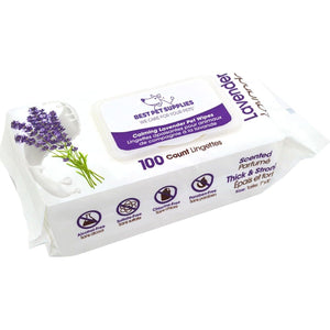 Best Pet Supplies Pet Wipes for Dogs 100 Count Calming Lavender and Aloe Deodorizing Cleaning Wipes for Coats Paws and Ears
