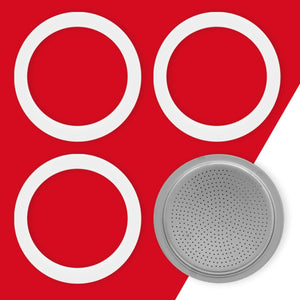 Bialetti 3 Gaskets (Rubber Rings) 1 Filter Plate Replacement For Moka 12 Cups,