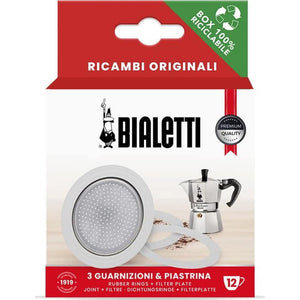 Bialetti 3 Gaskets (Rubber Rings) 1 Filter Plate Replacement For Moka 12 Cups,