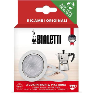 Bialetti Spare Parts, Includes 3 Gaskets And 1 Plate, Compatible With Moka Express, Fiammetta, Break, Happy, Dama, Moka Melody, Alpina, Moka Timer And Rainbow (3/4 Cups),